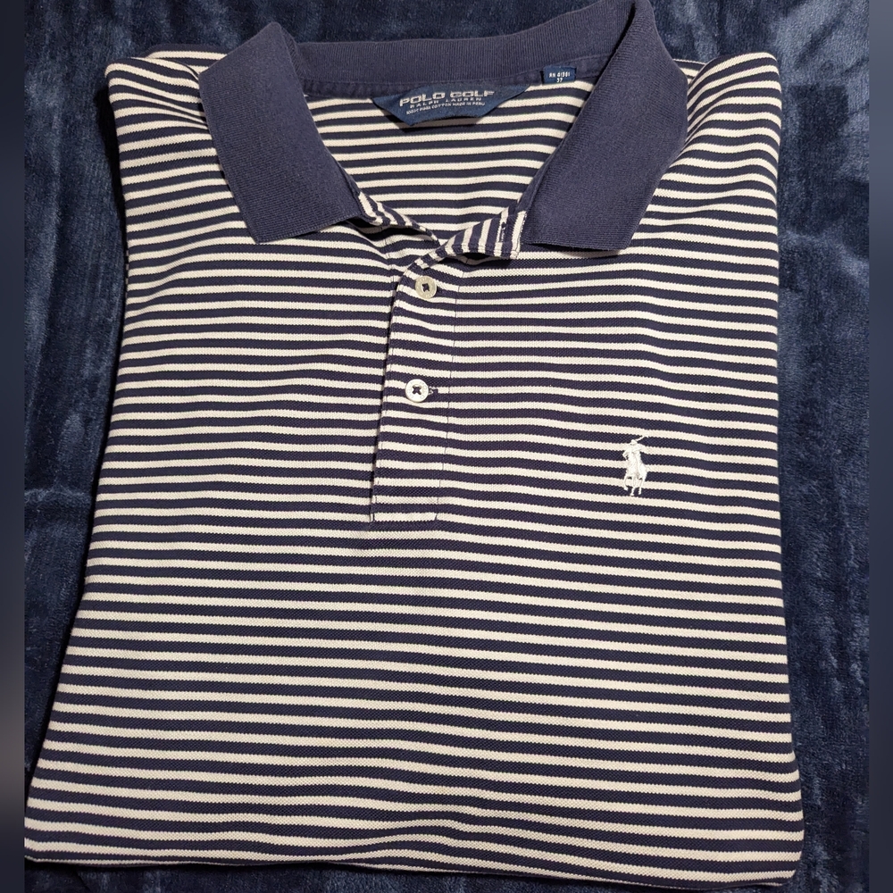 Polo Golf Blue and White Stripe Polo Size XXL 100% Puma Cotton Made in Peru